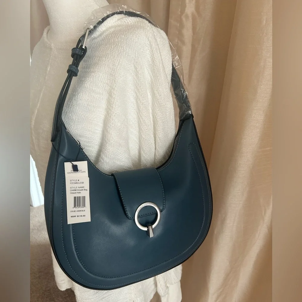 NWT FRENCH CONNECTION Smooth Ring Closure Shoulder Hobo Bag Legion Blue